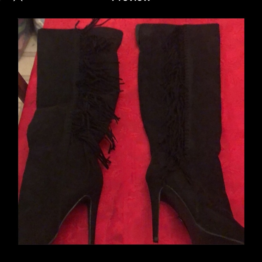 Over knee black Fringe boots
